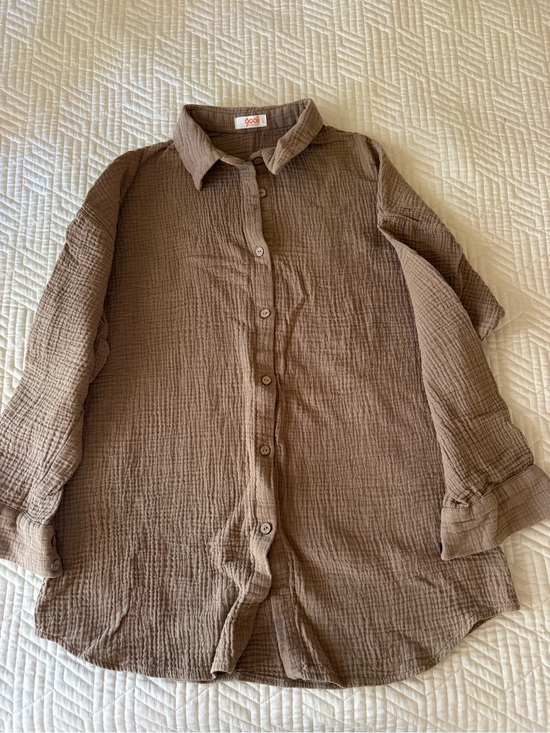 Tops - 100% cotton Muslin Shirt in Taupe